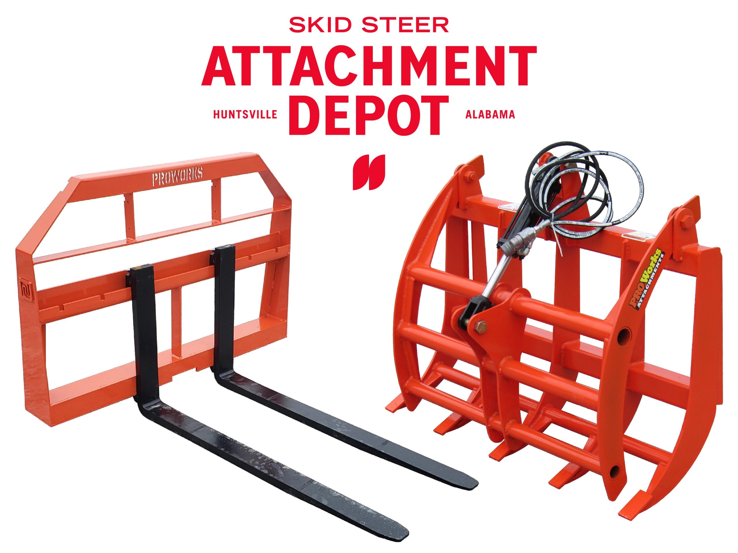 Hydraulic Skid Steer Pallet Fork Grapple Attachment V2 - 1/2 Thick Steel  Frame - Quick Tach Mounting System